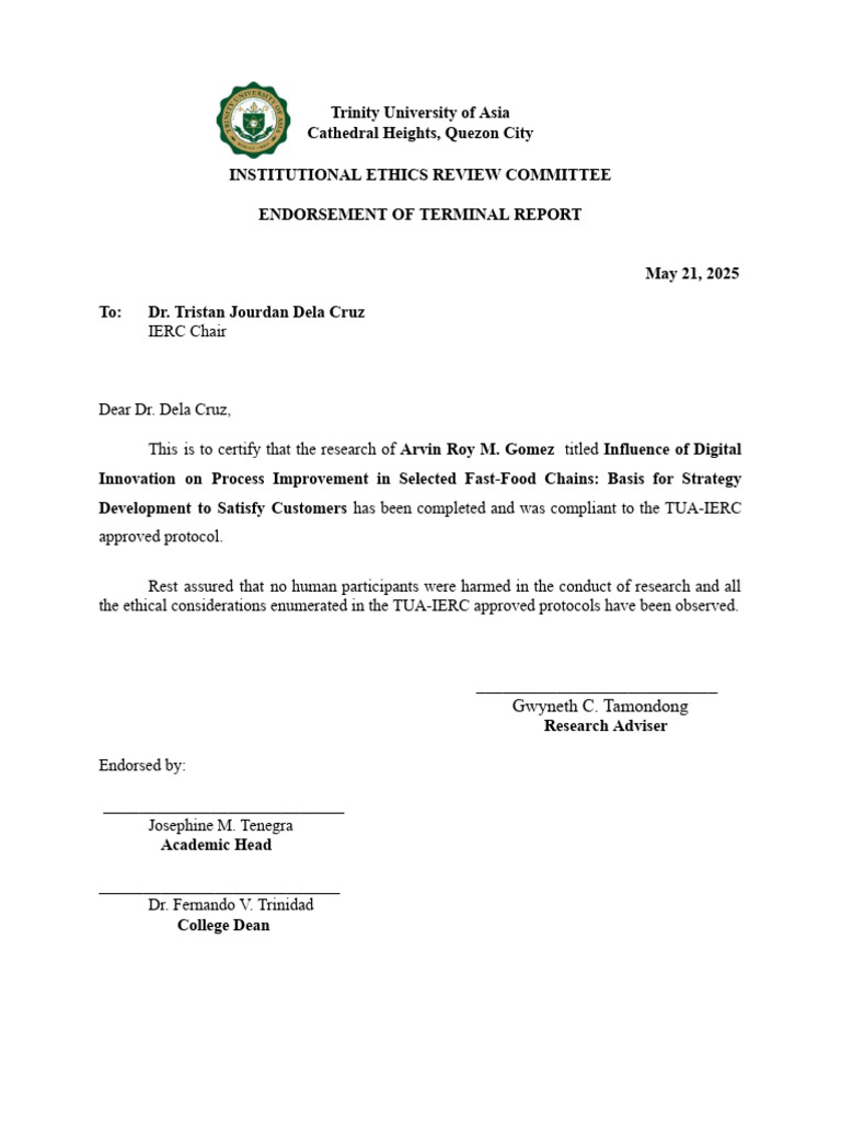 FINAL REPORT - TUA-IERC Endorsement of Terminal Report | PDF