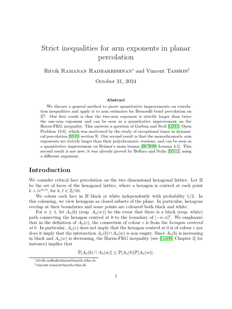 Strict Inequalities for Arm Exponents in Planar PDF Theorem