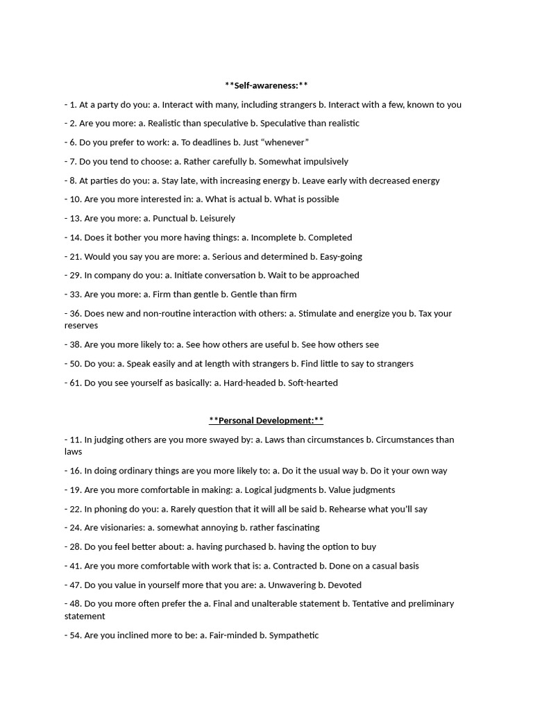 Self Test Question Profiling | PDF | Thought | Reason