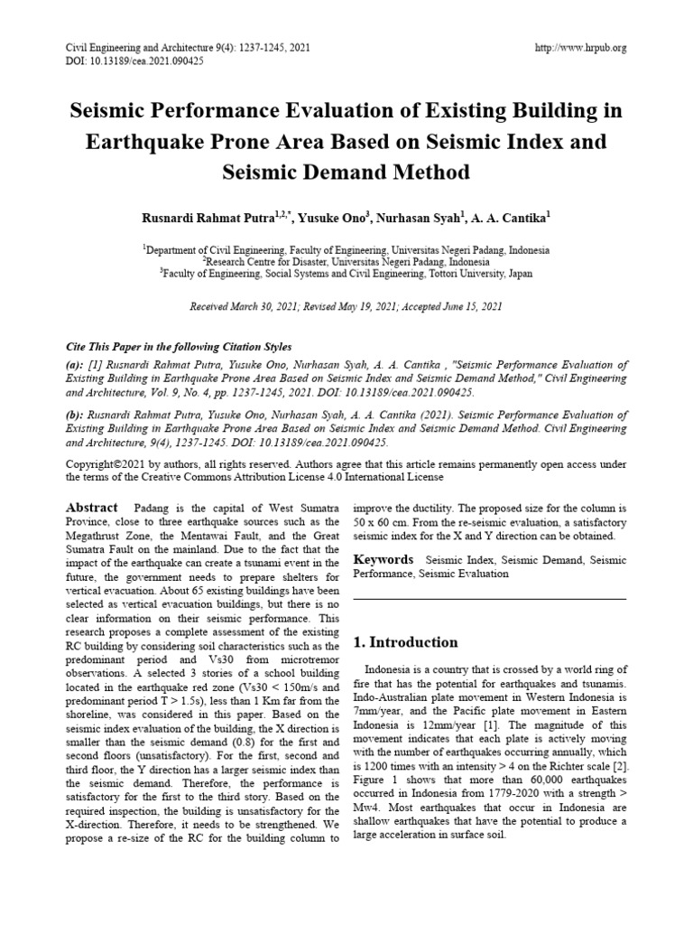 Seismic Evaluation of Buildings in Padang | PDF | Earthquakes ...
