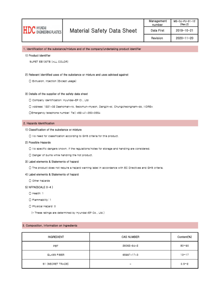 PBT Safety Data Sheet for SUPET EB130TB | PDF | Firefighting | Personal ...