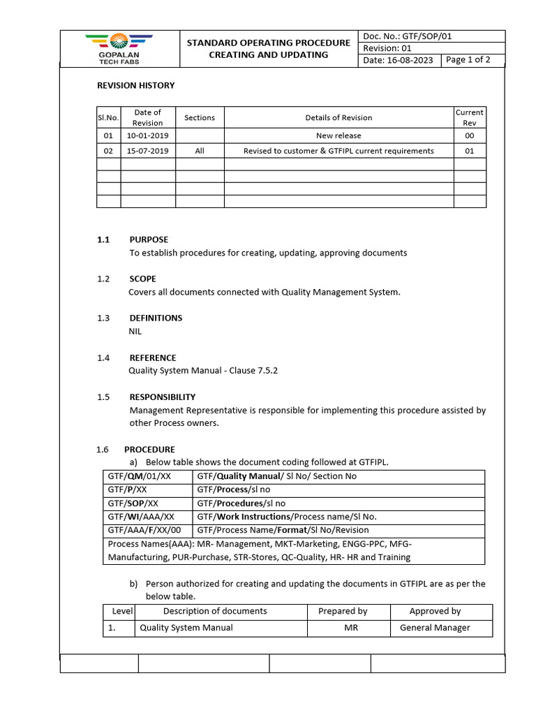 SOP - 01 - Creating and Updating - Rev01 | PDF | Computing