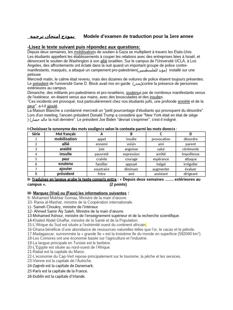 Modèle d'examen de traduction 2025 | PDF | Afrique