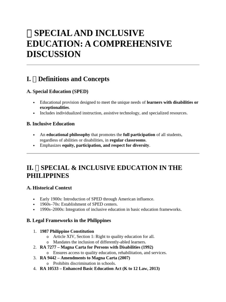 Special and Inclusive Education Overview | PDF | Inclusion (Education ...