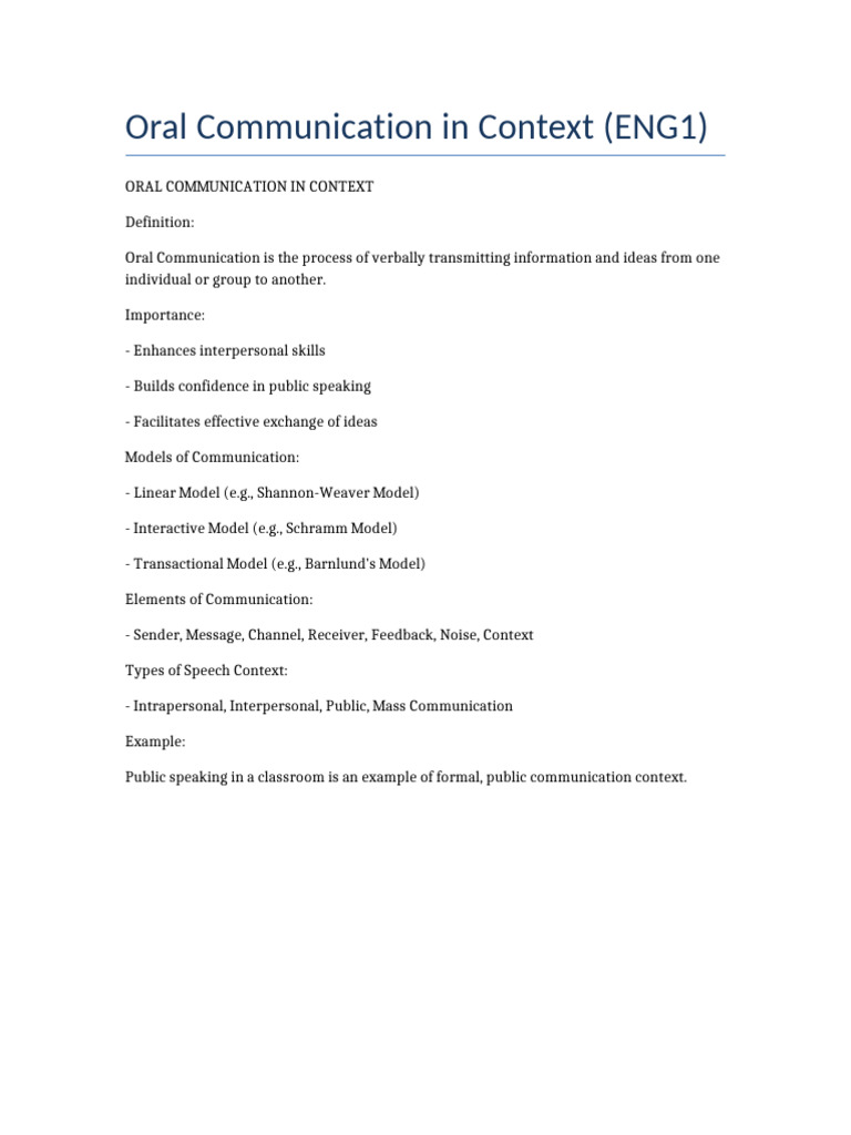 Oral Communication in Context ENG1 | PDF