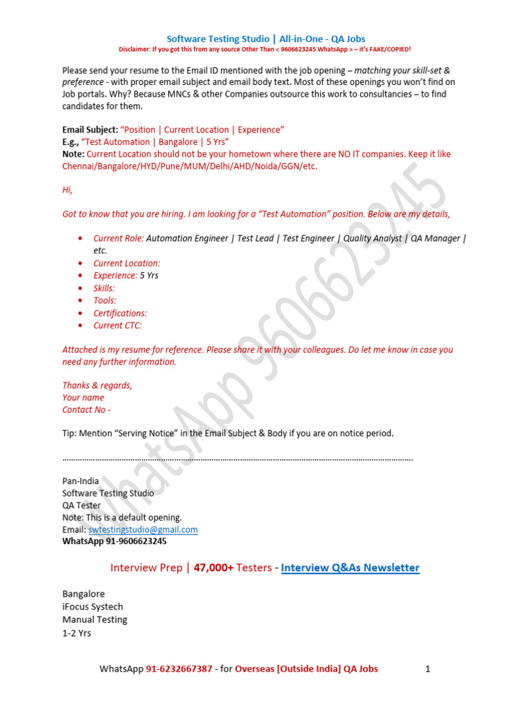 QA Job Openings Across India | PDF | Software Testing | Selenium (Software)