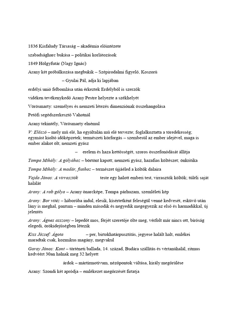 Klasszikus Magyar Irodalom 2 Vizsga PDF