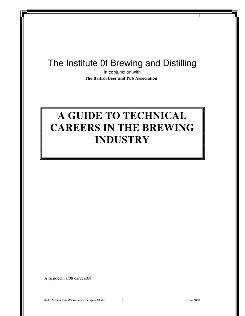 A Guide To Technical Careers in The Brewing Industry PDF Brewing Beer
