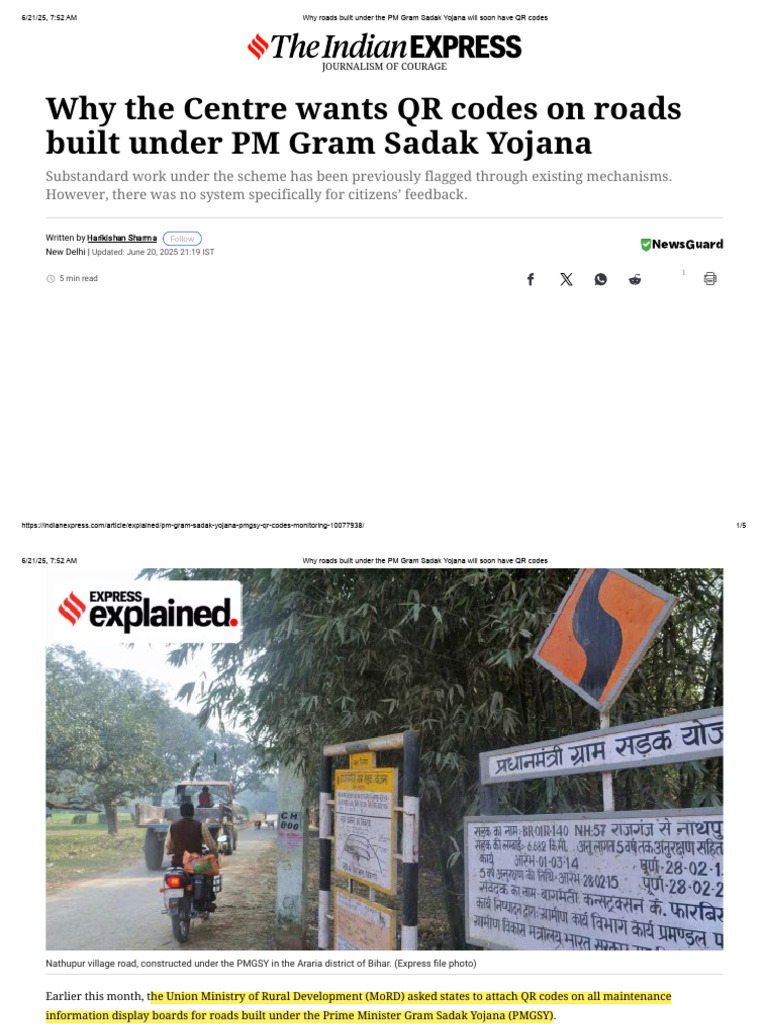 QR Codes for PM Gram Sadak Yojana Roads | PDF | Government Of India