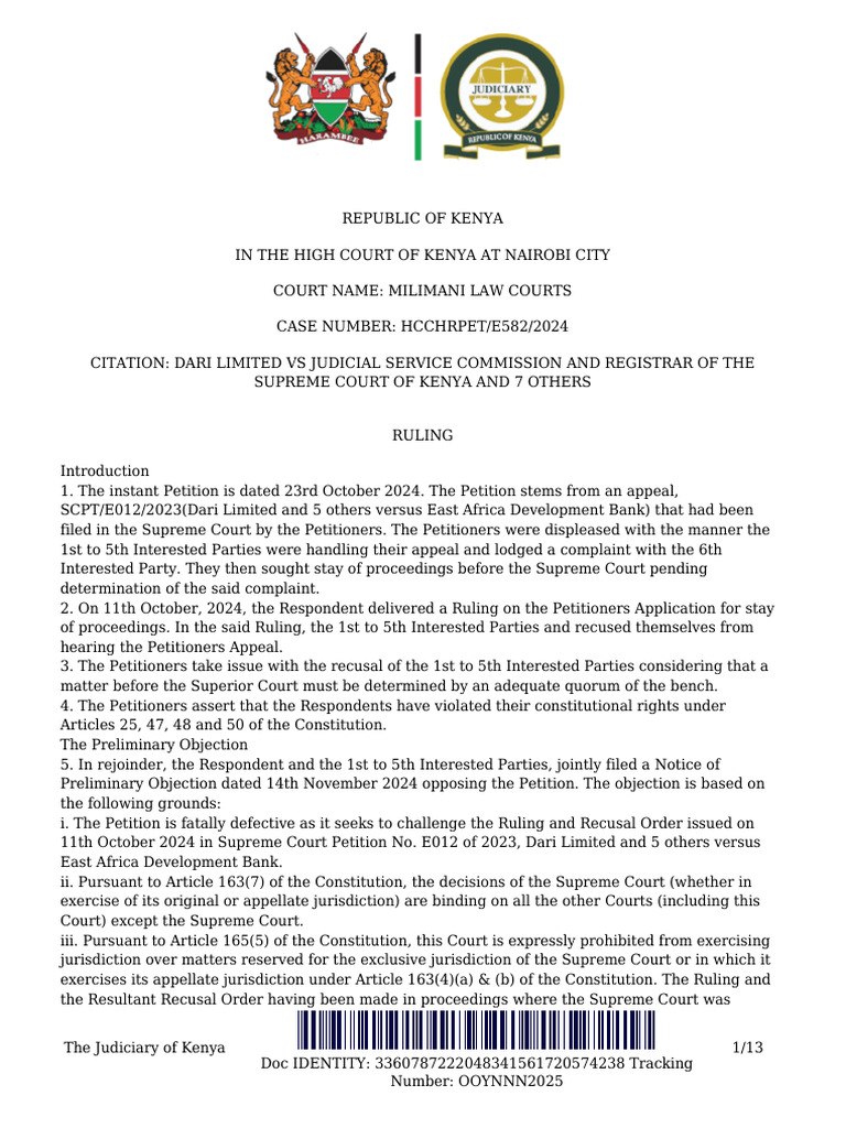 Kenya High Court Ruling on Dari Limited Case | PDF | Supreme Court Of ...