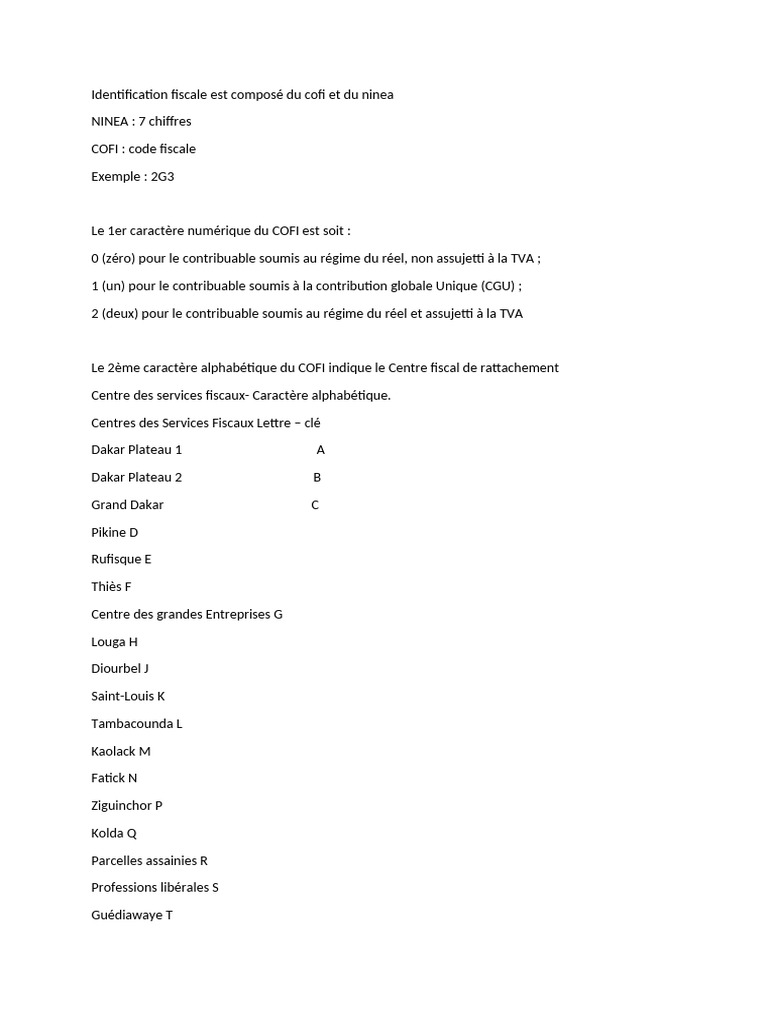 Identification fiscale : COFI et NINEA | PDF