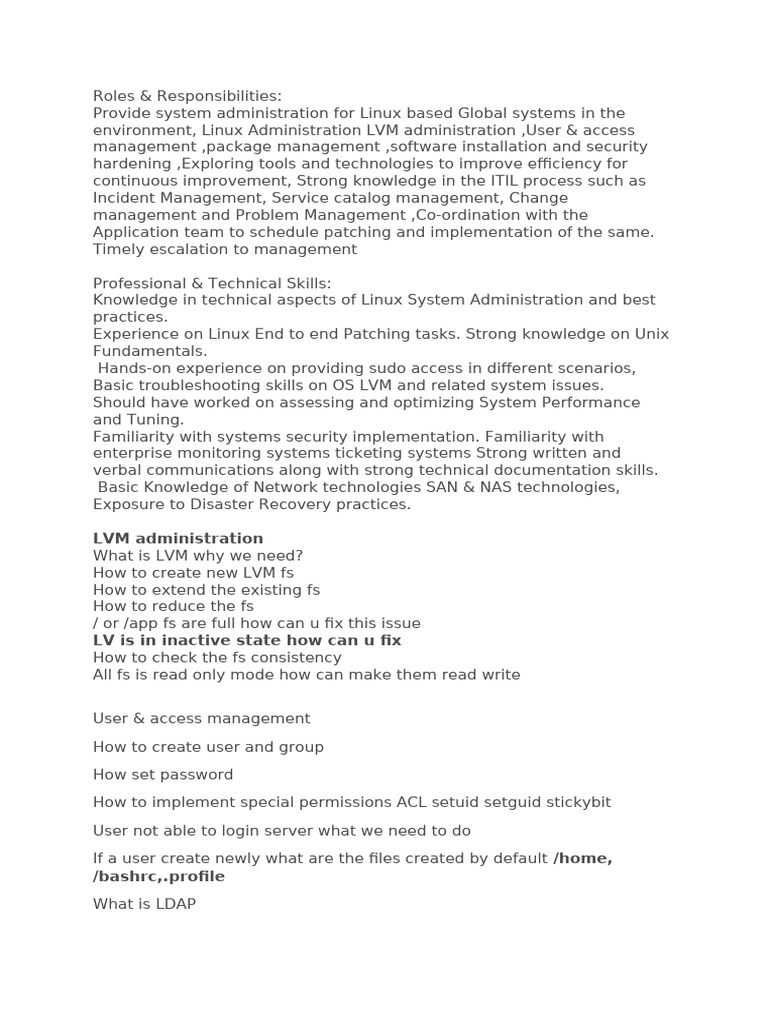 Linux System Administrator Duties | PDF