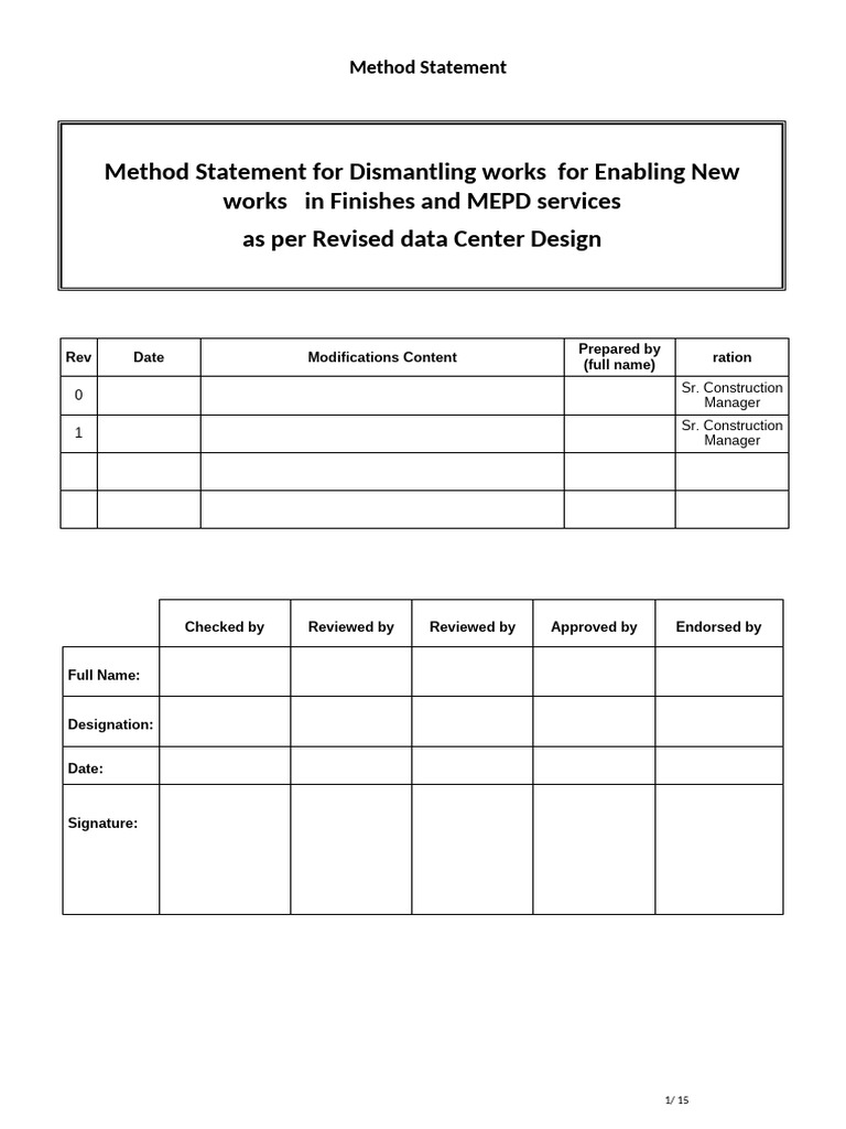 Dismantling Method Statement for Malaysia | PDF | Quality Assurance | Waste