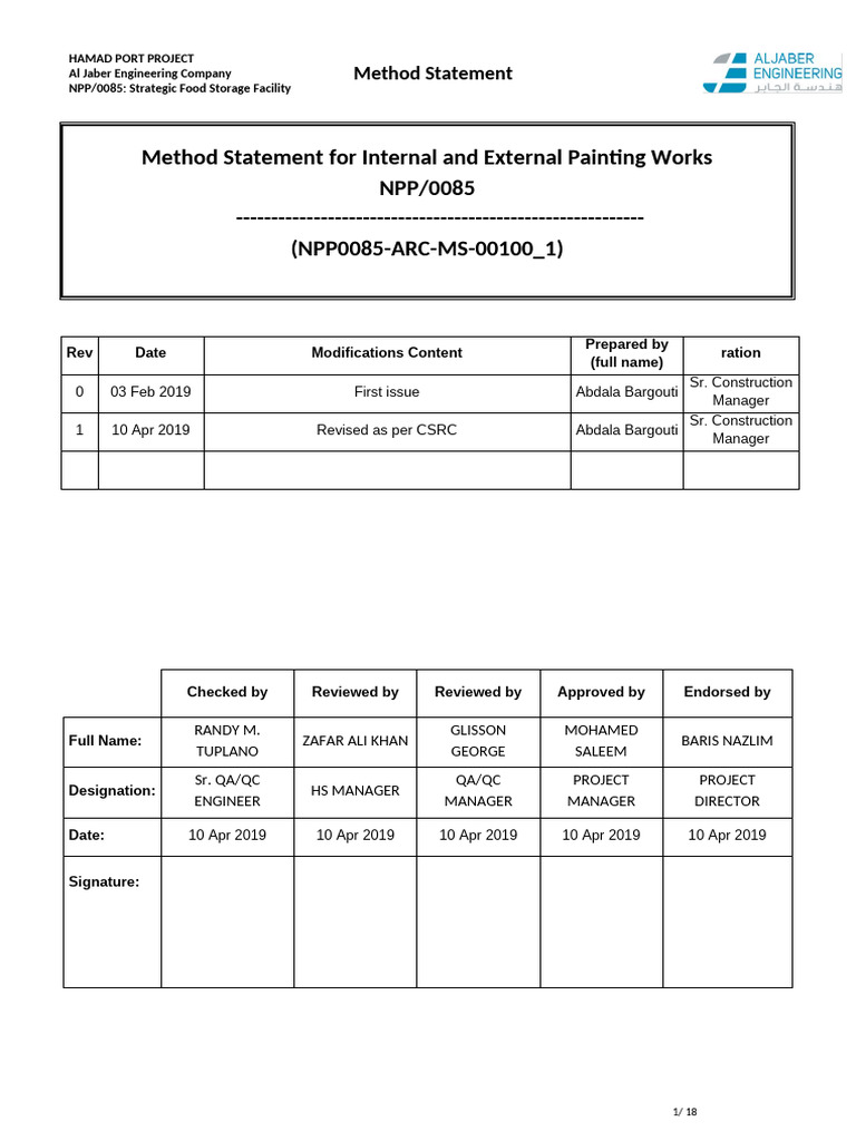 Hamad Port Project Painting Method Statement | PDF | Lighting | Paint