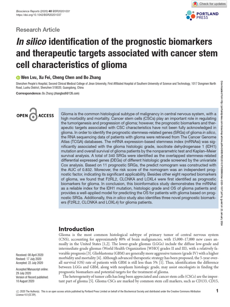 In Silico Identification of The Prognostic Biomarkers | PDF | Glioma ...