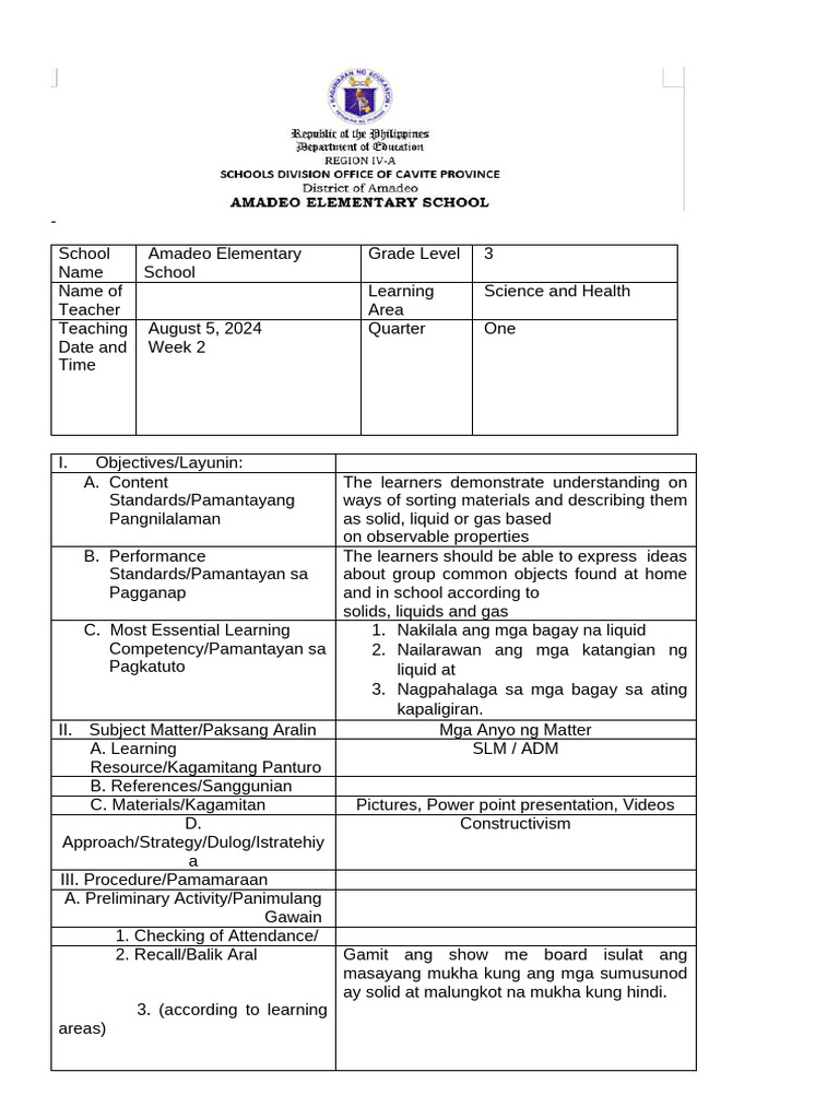 Science 3 Q1 W2D1 DLP | PDF
