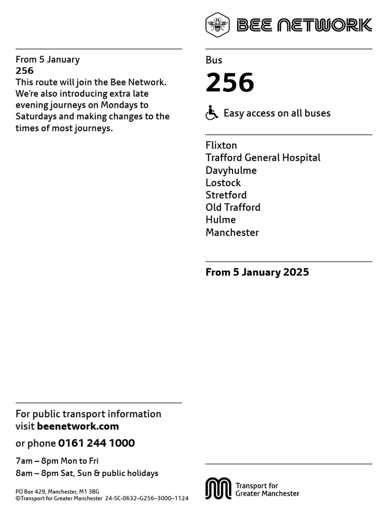 256 Bus Timetable and Route Details | PDF | Manchester | Transport