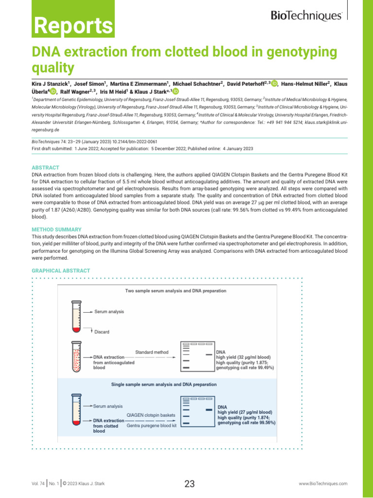 DNA Extraction from Clotted Blood Protocol | PDF | Precipitation ...