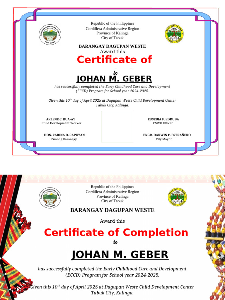 ECCD Program Completion Certificate | PDF