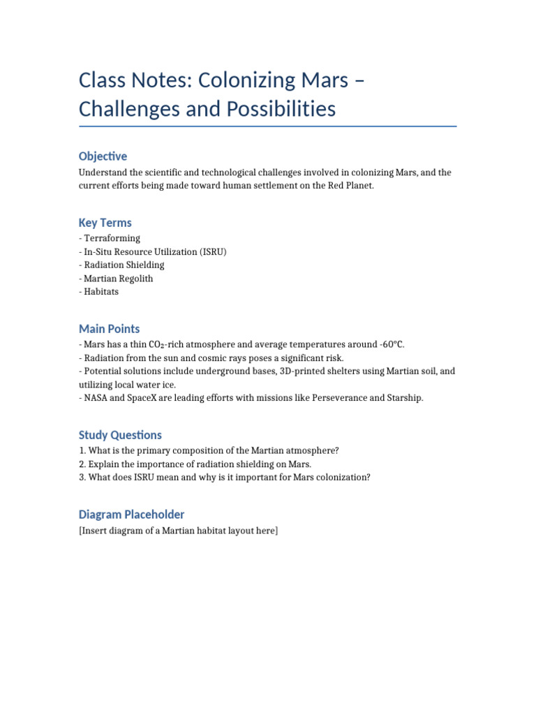 Scribd Notes Colonizing Mars | PDF