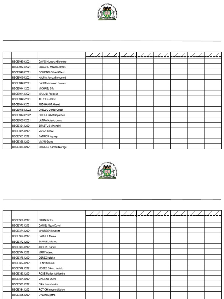 BSCE/SEP Attendance Register 2023/24 | PDF | Engineering | Civil ...