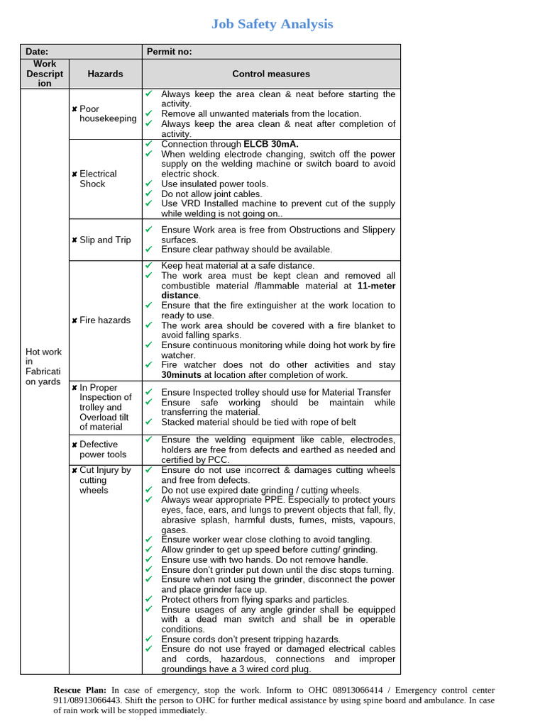 Job Safety Analysis for Hot Work | PDF | Personal Protective Equipment ...
