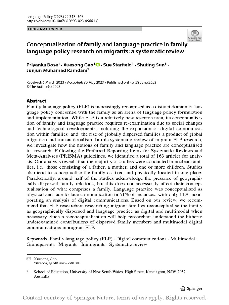Migrant Family Language Policy Review | PDF | Systematic Review ...
