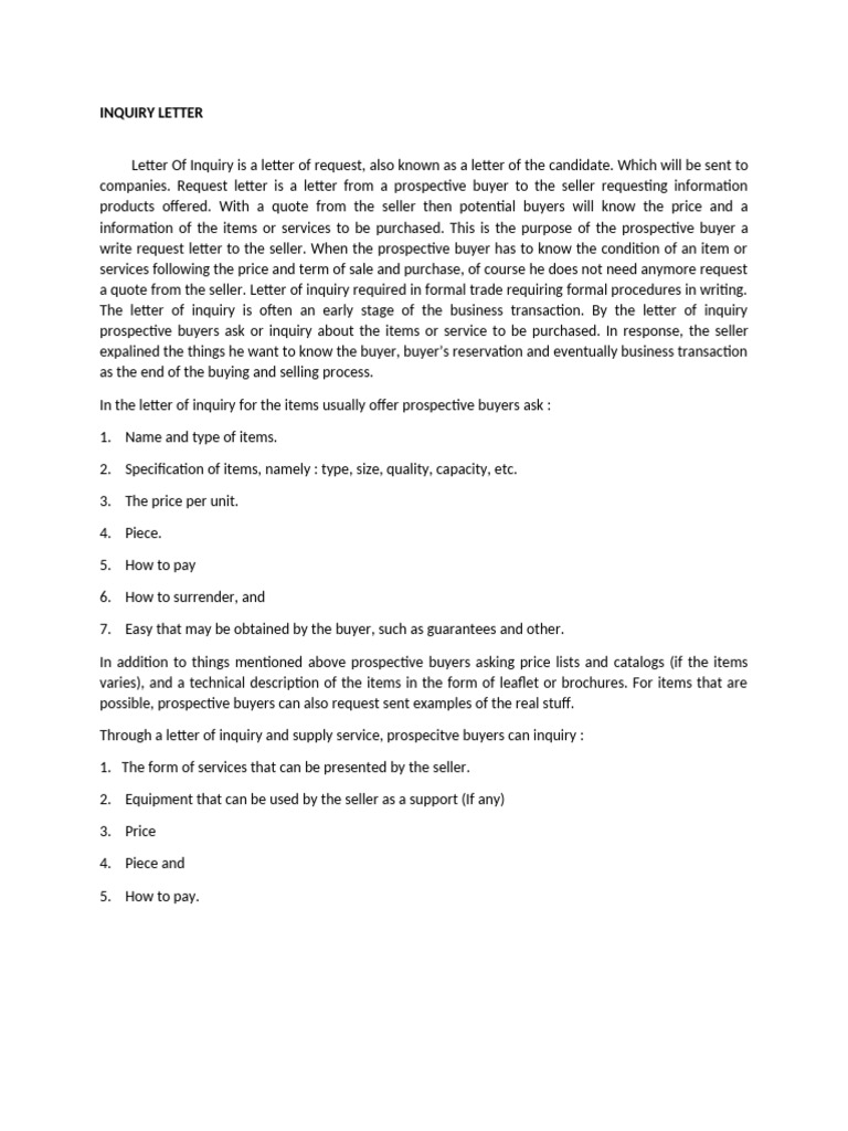 Inquiry Letter Fucntion | PDF