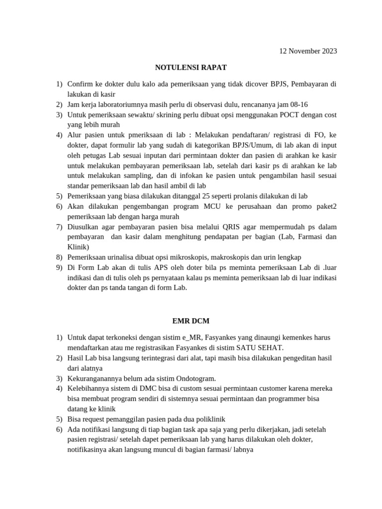 Notulensi Rapat 12 Oct 2023 | PDF