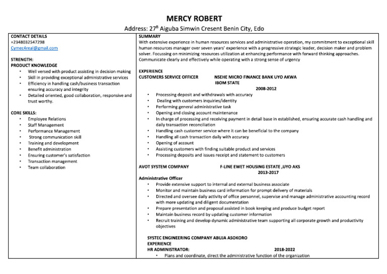 Robert Mercy CV | PDF