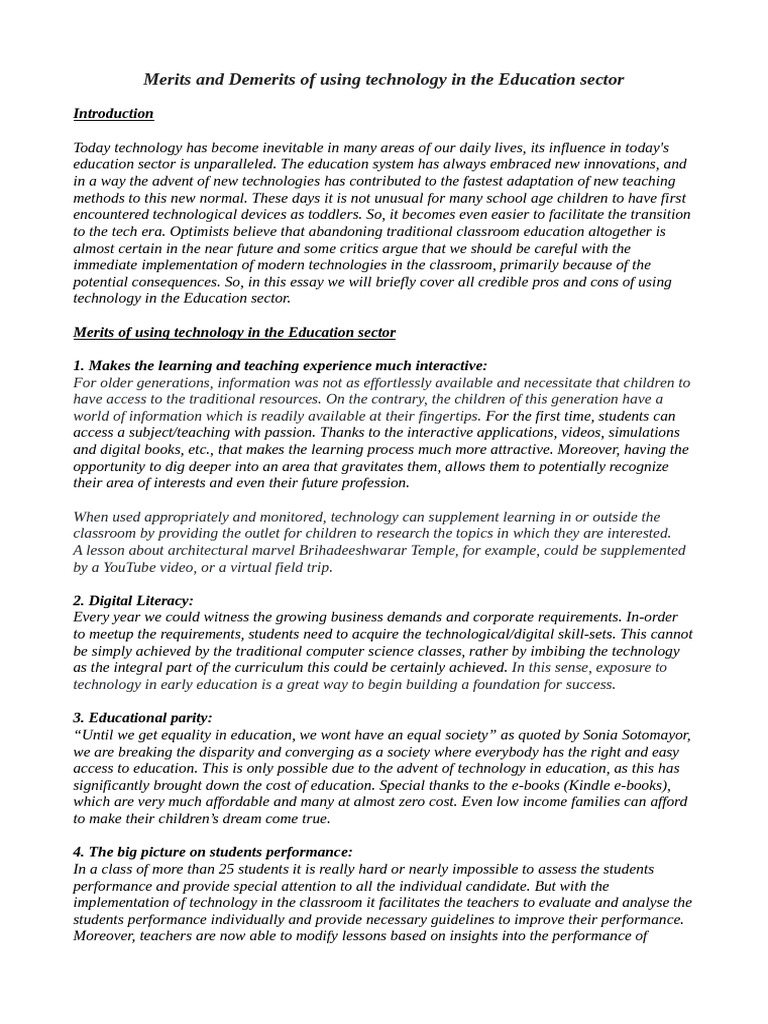 Pros and Cons of Technology in Education | PDF | Teachers | Learning