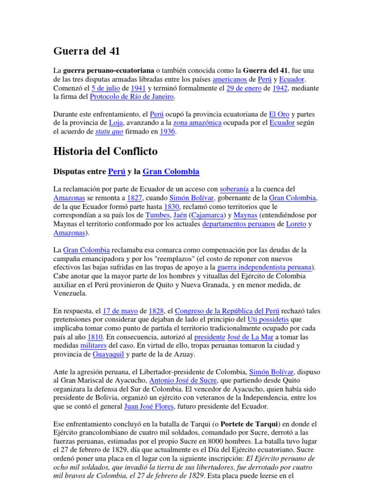 Guerra del 41: Conflicto Perú-Ecuador | PDF | Ecuador | Ciencia militar