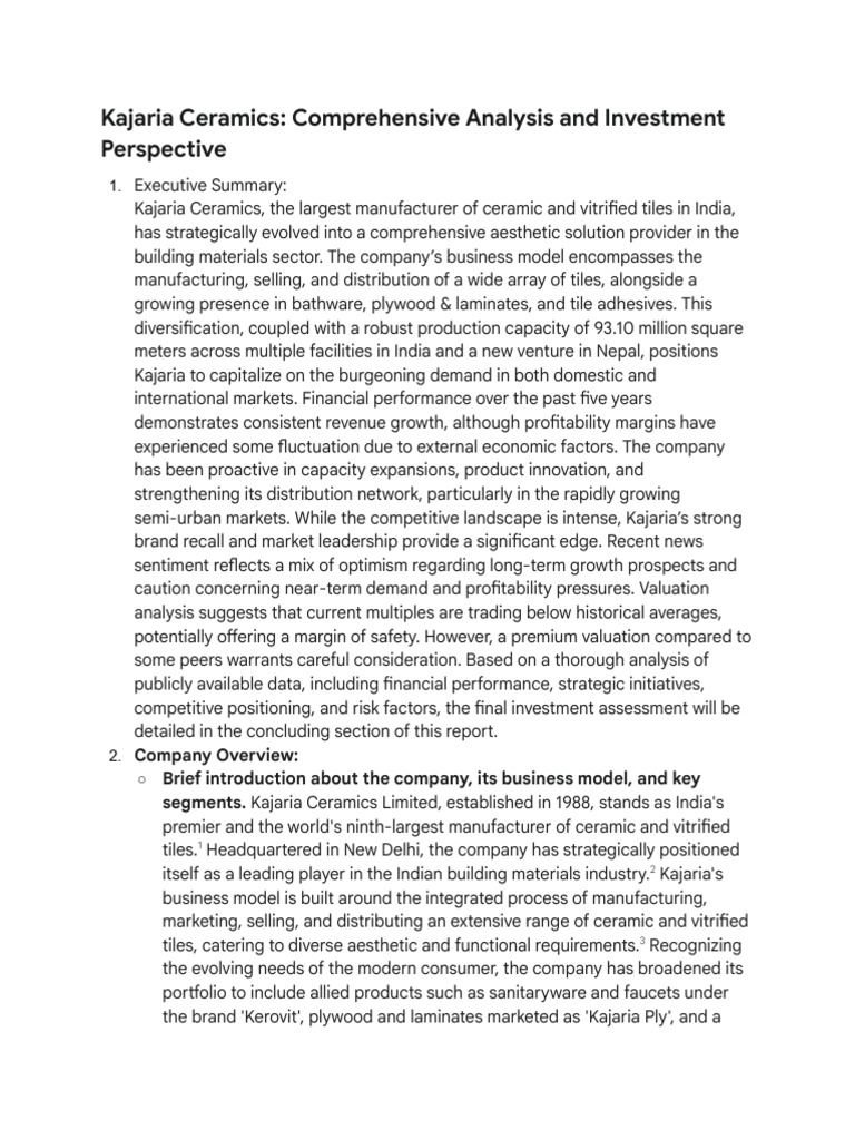 Kajaria Ceramics: Investment Insights | PDF | Macroeconomics | Risk