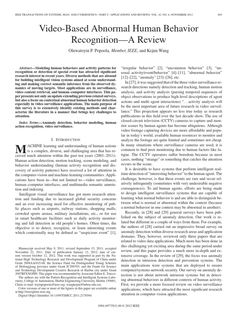 Video-Based Abnormal Human Behavior Recognition-A Review | PDF ...