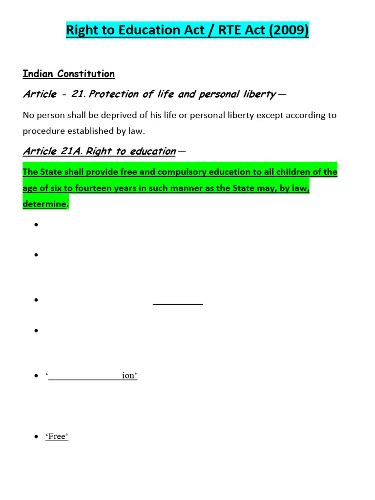Overview of the Right to Education Act 2009 | PDF | Social Policy | Justice