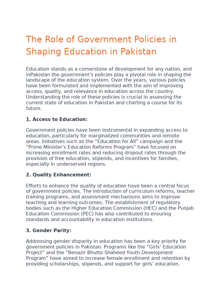 Government Policies Shaping Pakistan's Education | PDF | Vocational ...
