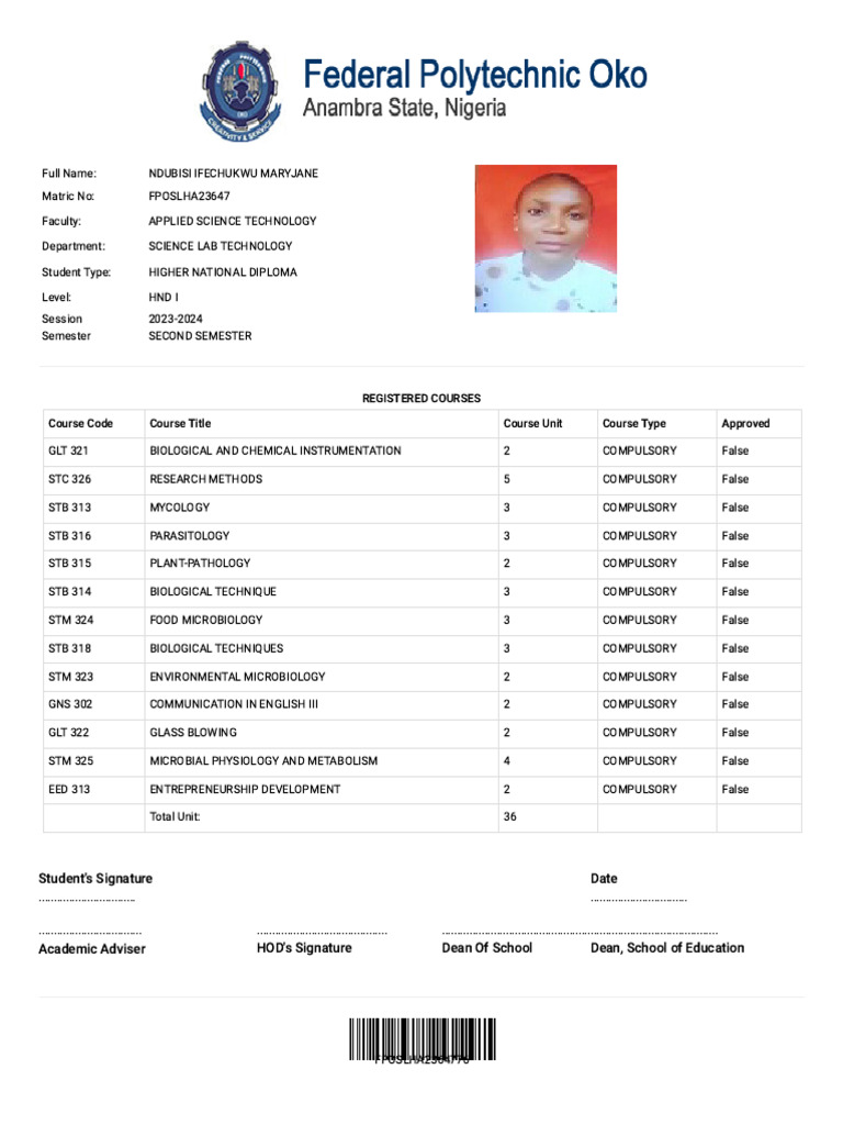 Ifee 2nd Semester HND1 Course Registration | PDF | Life Sciences ...