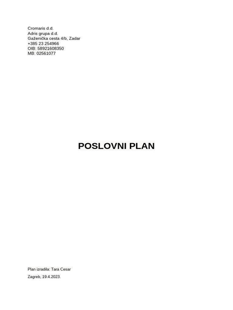 Poslovni Plan Cromaris | PDF