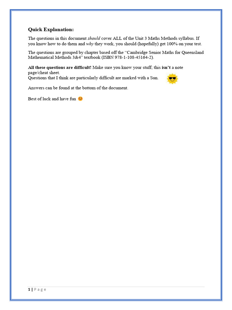 Unit 3 Maths Methods Revision Questions | PDF | Mathematics