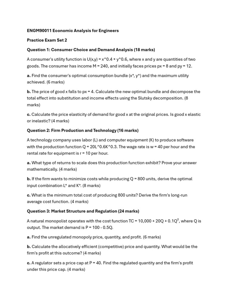 Economic Analysis Practice Exam Set 2 | PDF | Elasticity (Economics ...