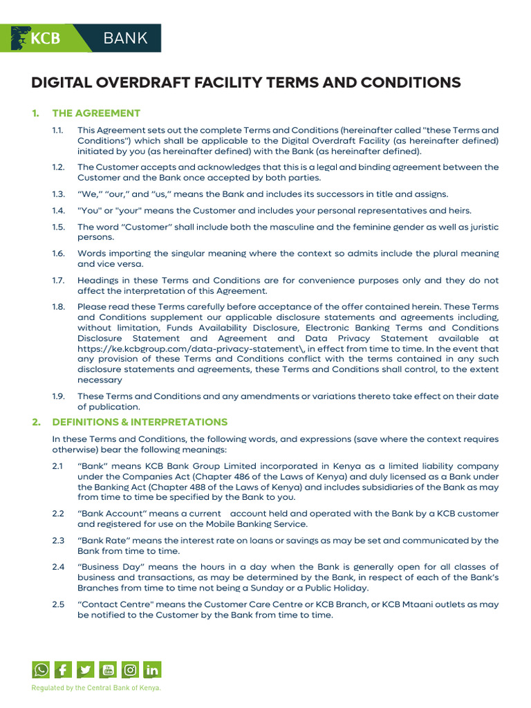 Digital Overdraft Facility Terms and Conditions | PDF