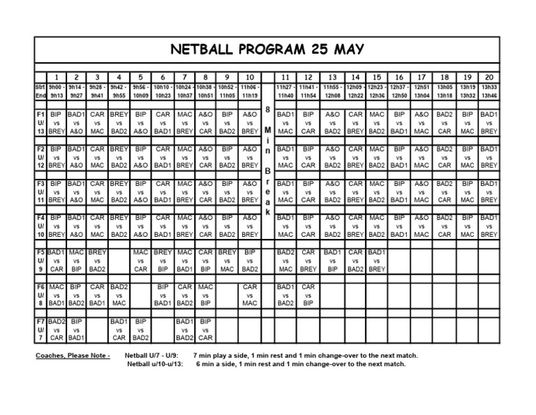 Netball Match Schedule - May 25 | PDF | Storms | Tornadoes