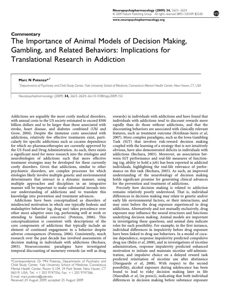 Animal Models in Addiction Research | PDF | Impulsivity | Mental Disorder
