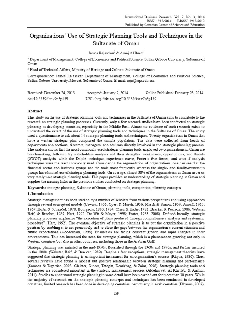 2014 Organizations' Use of Strategic Planning Tools and Techniques in ...