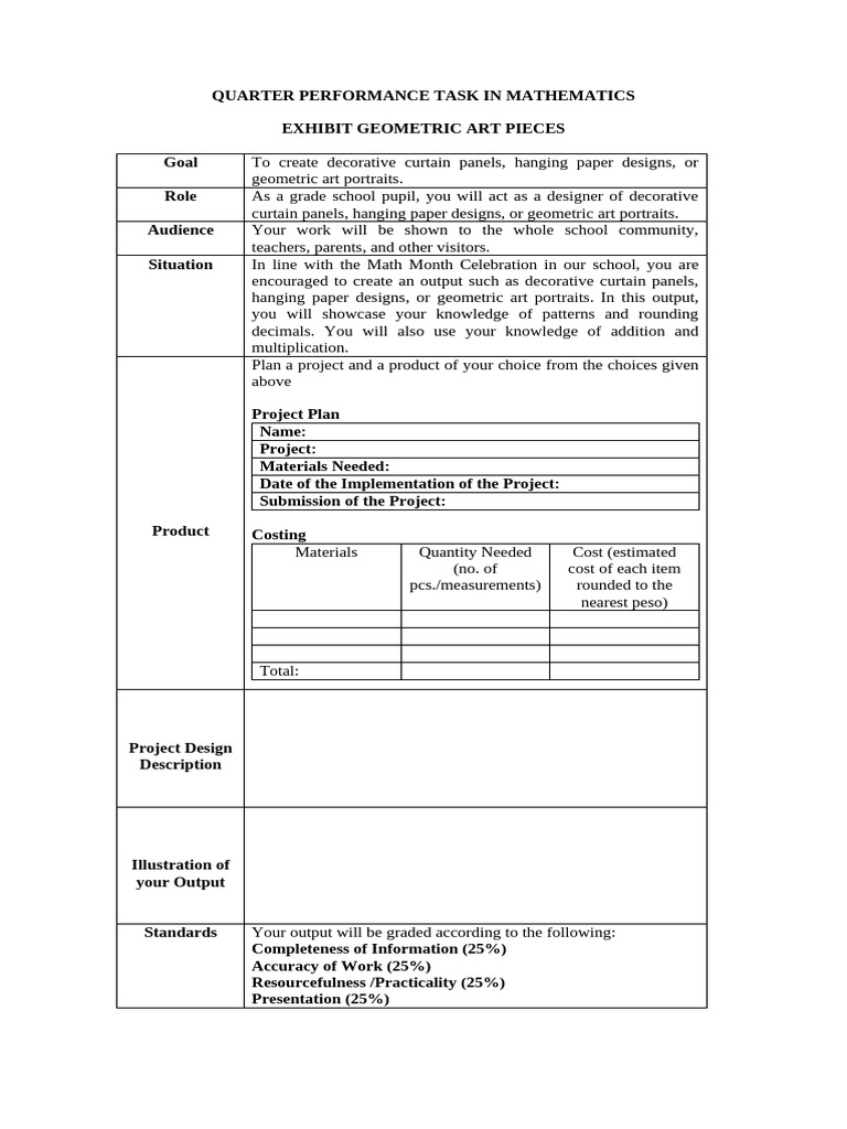 Geometric Art Performance Task Design | PDF