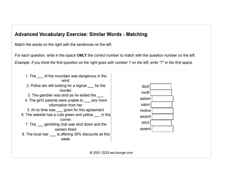 Vocabulary Matching Exercise | PDF