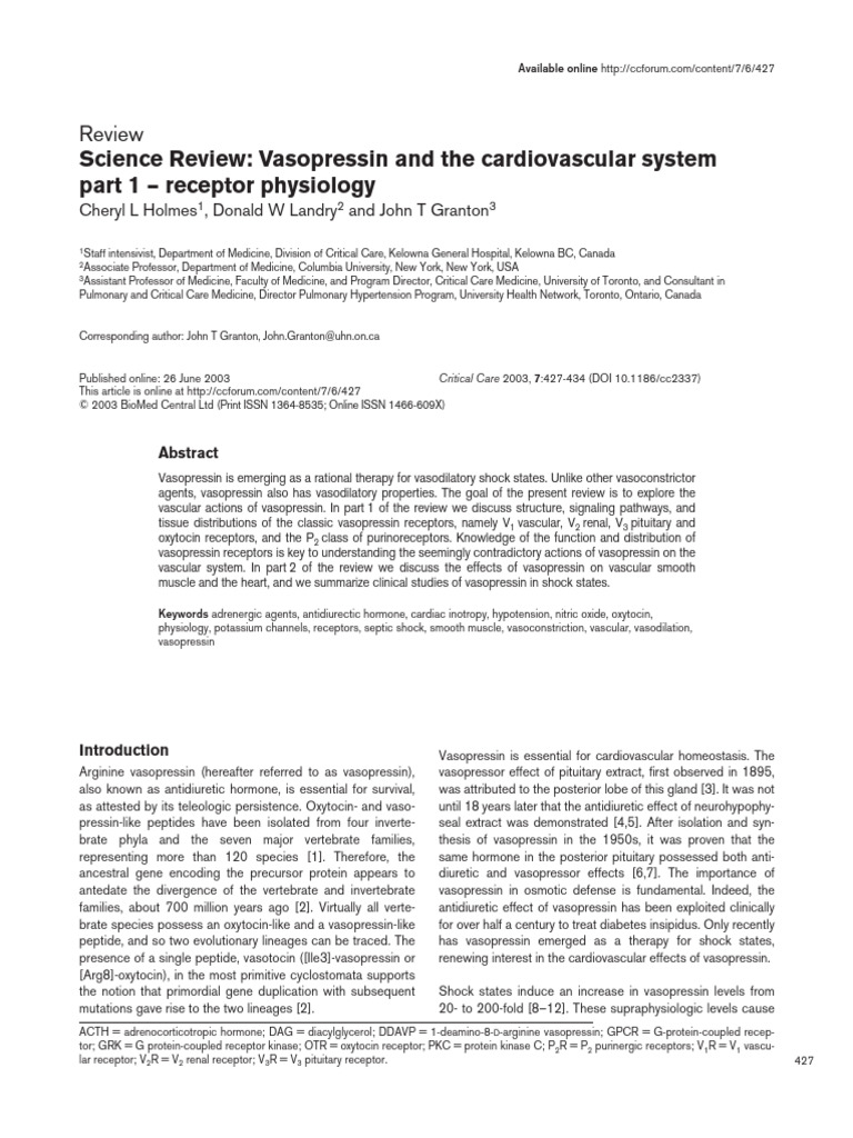 Science Review: Vasopressin and The Cardiovascular System Part 1 ...