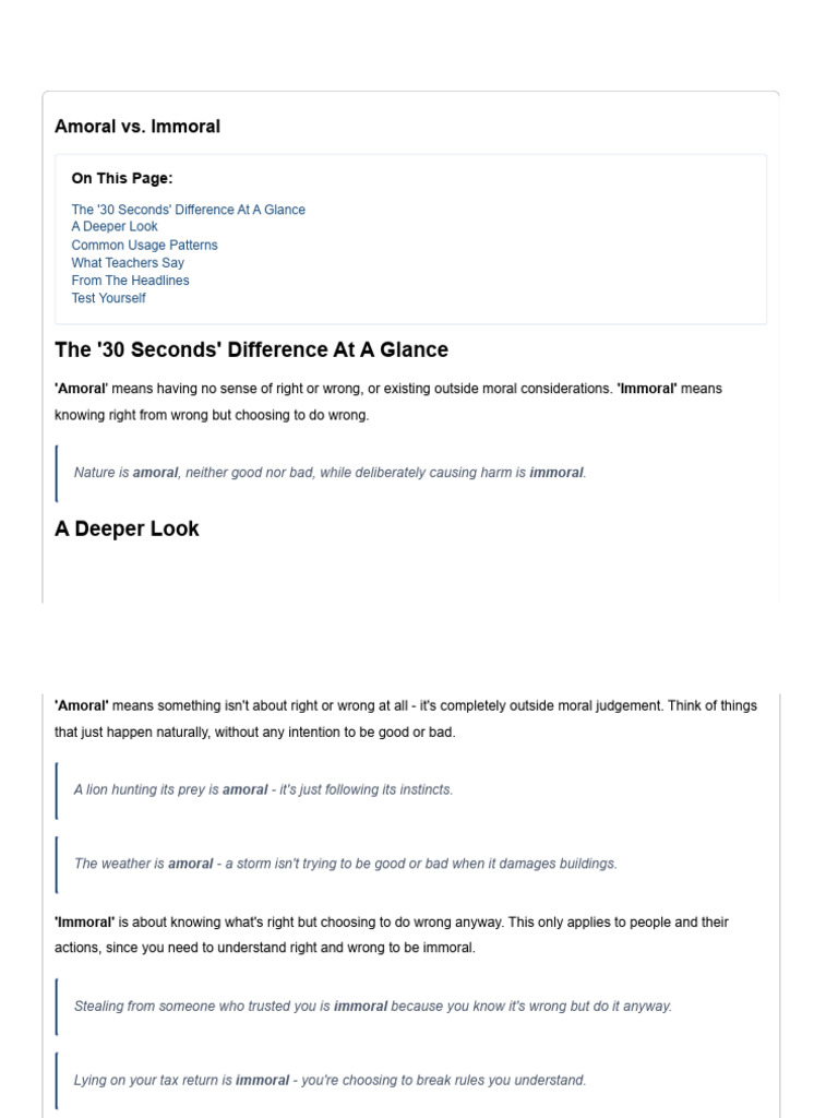 Amoral vs. Immoral - Learn The Difference in 30 Seconds! | PDF ...