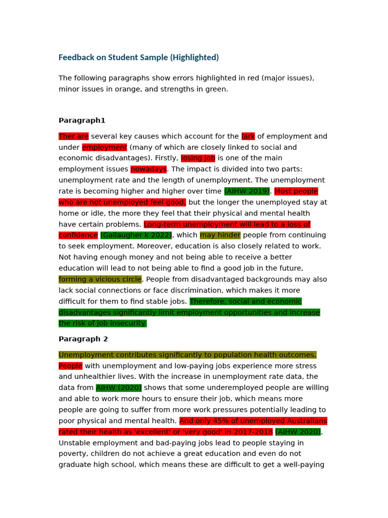 Student Feedback on Employment Essay | PDF | Unemployment | Underemployment