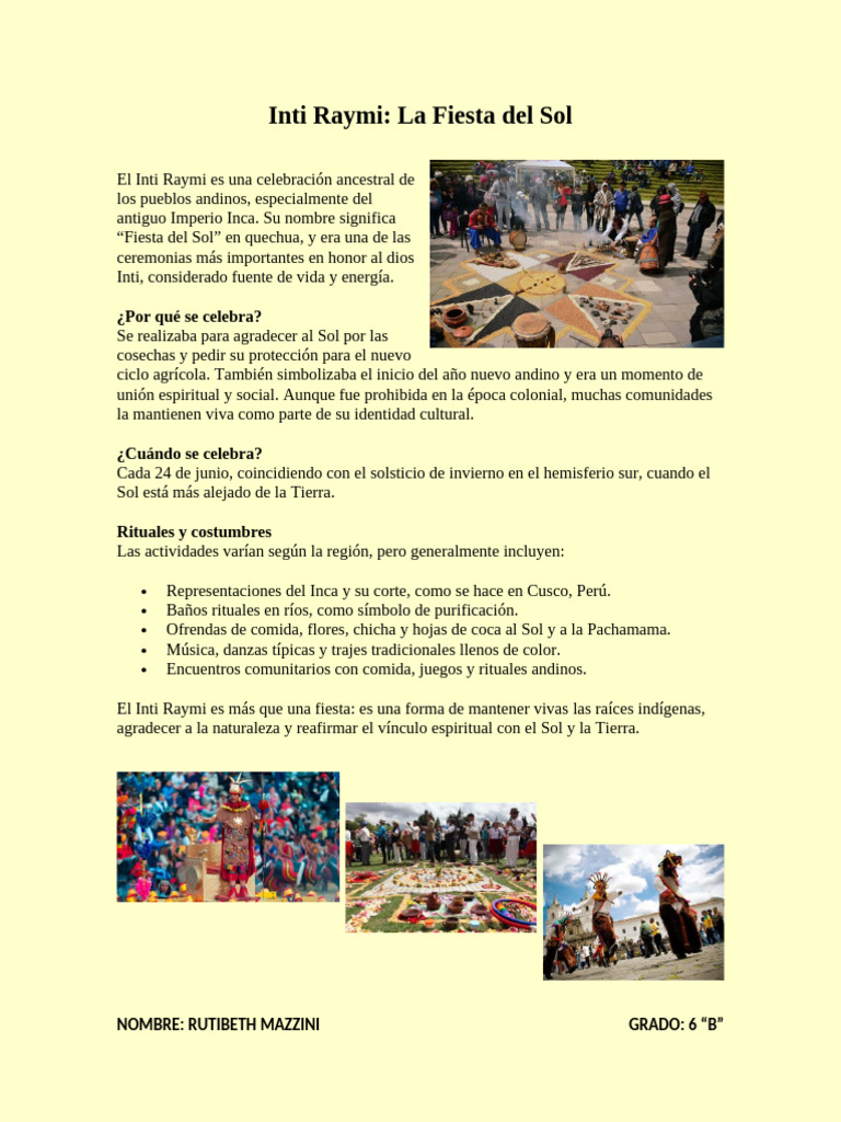 Inti Raymi: Celebración del Sol Andino | PDF